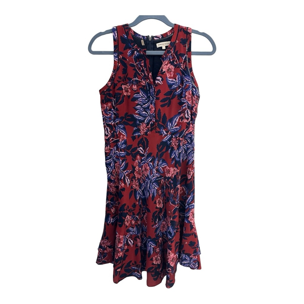 Rebecca Taylor Women's Floral Printed Summery Sleeveless Flare Silk Dress Size 2 - Picture 3 of 14